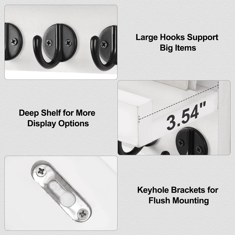 Lwenki Key Holder for Wall, Decorative Key and Mail Holder with Shelf Has Large Key Hooks for Bags, Coats, Umbrella - Paulownia Wood Key Hanger with Mounting Hardware (9.8”W x 6.7”H x 4.2”D) - Image 3